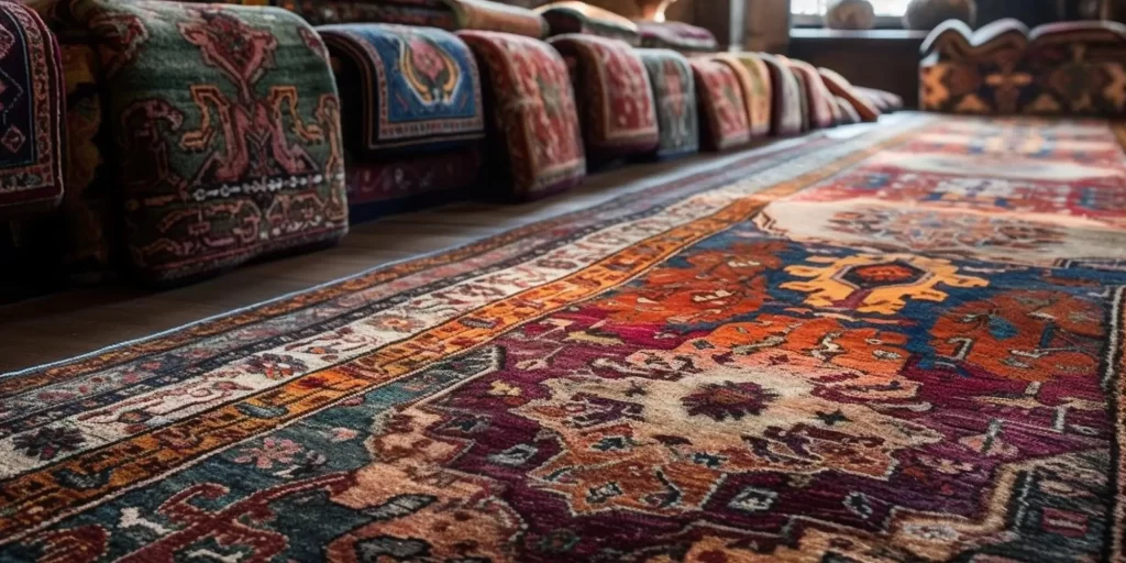Several handwoven and machine-made carpets